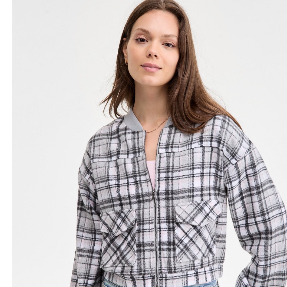 Madden Girl Plaid‎ Zip-Up Bomber Jacket Size S